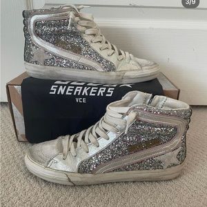 Golden Goose Silver Glitter Slides Size 38